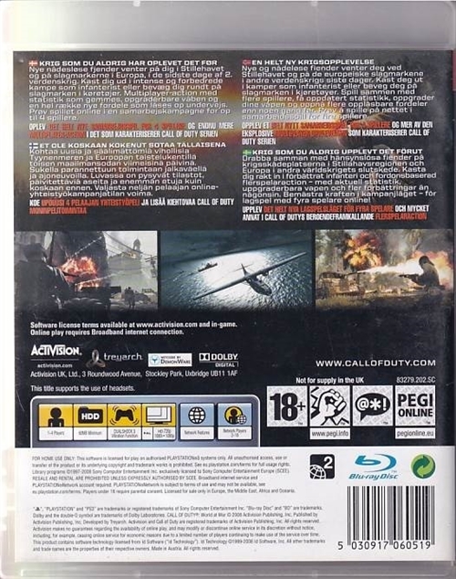 Call of Duty World at War - PS3 (B Grade) (Genbrug)